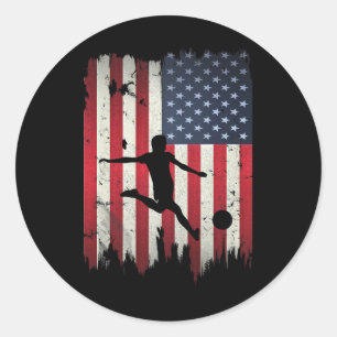 Fotboll Usa Amerikansk Flagga 4:e Juli Patriotisk  Runt Klistermärke