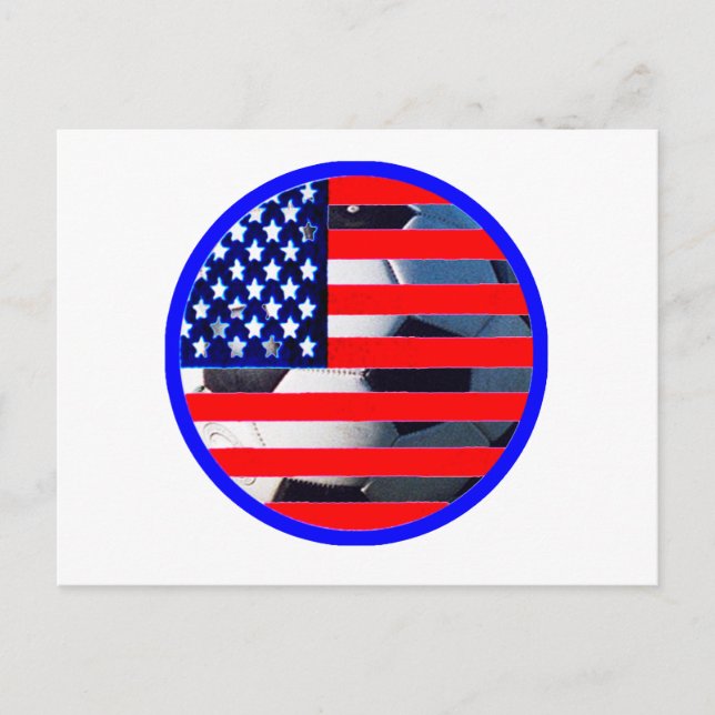 Fotboll & USA flagga 2 MUSEUM Zazzle Blue-C Vykort (Framsida)