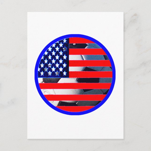 Fotboll & USA flagga 2 MUSEUM Zazzle Blue-C Vykort (Framsida)