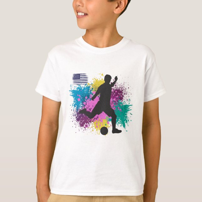 Fotboll USA Grungy Färg Sprutar T Shirt (Framsida)