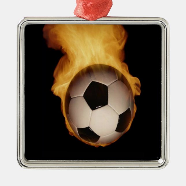 Fotboll vid brand julgransprydnad metall (Framsidan)