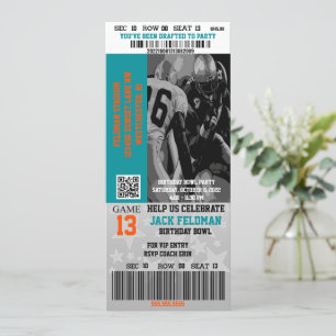 Fotboll VIP Biljett Aqua Blue & Orange Birthday Inbjudningar