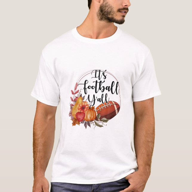 Fotboll Y'all, Pumpkin Football Autumn Footb T Shirt (Framsida)