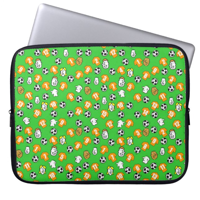 Fotbollar, Apelsinska Tröjor, & Fans Laptop Fodral (Framsidan)