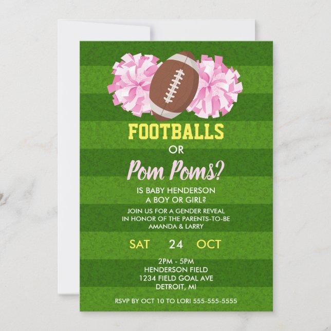 Fotbollar eller Pom Poms Köns Avslöjande Inbjudningar (Framsida)