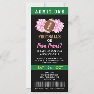 Fotbollar eller Pom Poms Könuppenbarelse Biljett Inbjudningar