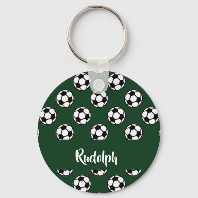Fotbollar grönt mönster nyckelring (Framsida)