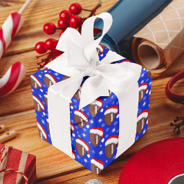 Fotbollar Julhatt & Snöflingor Blå Presentpapper