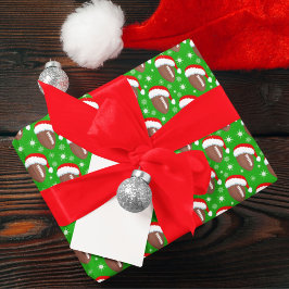 Fotbollar Julhatt & Snöflingor Grön Presentpapper
