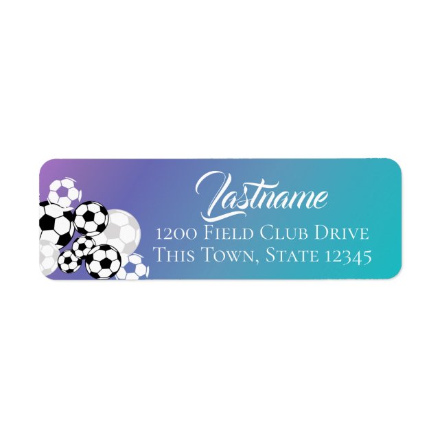 Fotbollar Lila Teal and White Address Label Returadress Etikett (Framsidan)