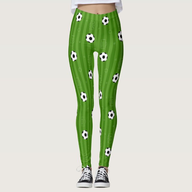 Fotbollar med fotboll på Grönt Grass Mönster Leggings (Framsida)