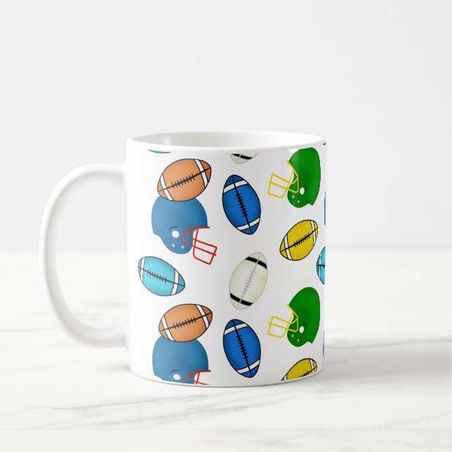 Fotbollar och hjälmar tema kaffemugg (Vänster)