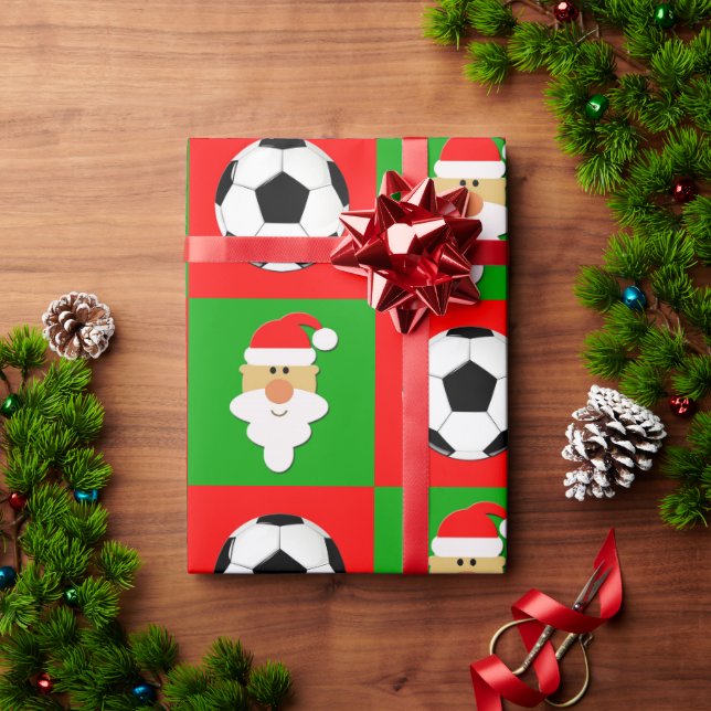 Fotbollar och Jultomten Red & Grönt Jul Presentpapper (Julgåva)