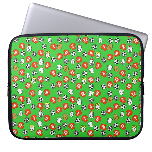 Fotbollar, Röda Tröjor, & Fans Laptop Sleeve (Framsidan)