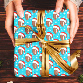 Fotbollar Santa hatt & snöflingor Aqua Presentpapper