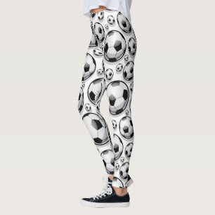 Fotbollar, svarta och vita mönster leggings
