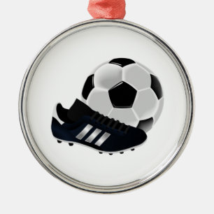Fotbollboll och dubbar julgransprydnad metall