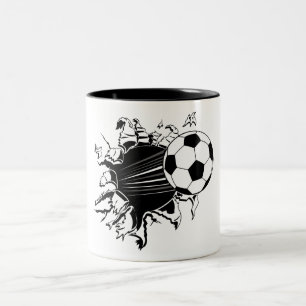 Fotbollboll som ut slår sönder Två-Tonad mugg