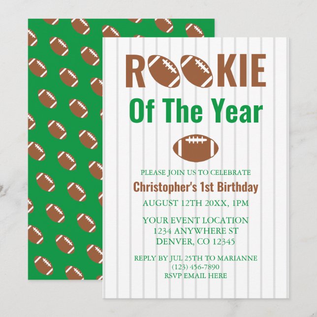 Fotbollens nyhet 1:a födelsedag inbjudningar (Fram/baksida)