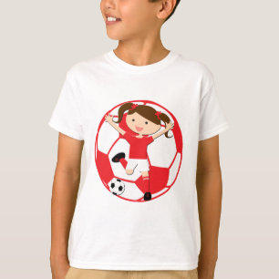 Fotbollflicka 1 och röd boll och vit tee shirt