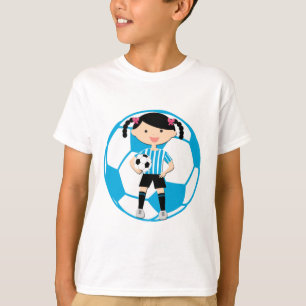 Fotbollflicka 2 och bollblått- och vitrandar tee