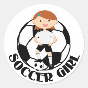 Fotbollflicka 3 och boll svartvit v2 runt klistermärke