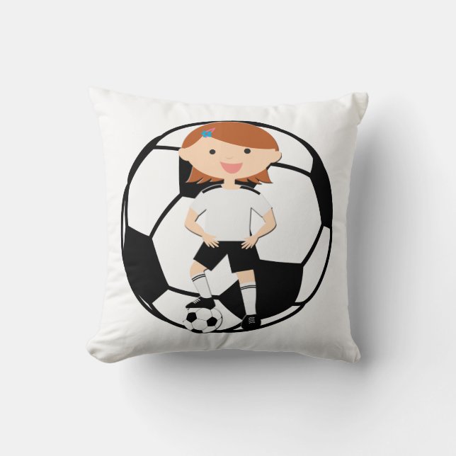 Fotbollflicka 3 och svartvit boll kudde (Framsida)