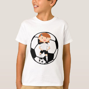 Fotbollflicka 3 och svartvit boll t-shirt