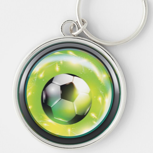 Fotbollfotbollboll Keychain Rund Silverfärgad Nyckelring (Framsidan)