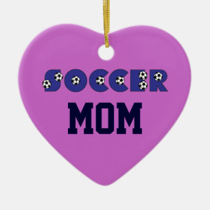 Fotbollmamma i blått julgransprydnad keramik