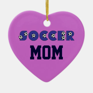 Fotbollmamma i blått julgransprydnad keramik