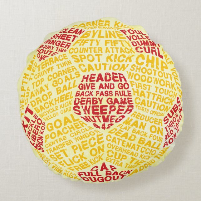 Fotbolls-Bolltypografi Calligram Round Pillow Rund Kudde (Baksidan)