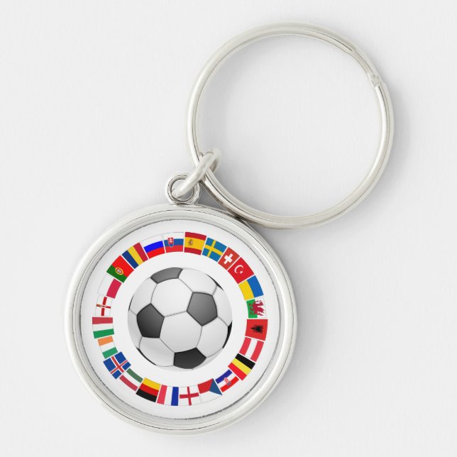 Fotbolls-EM 2016 Rund Silverfärgad Nyckelring (Framsidan)