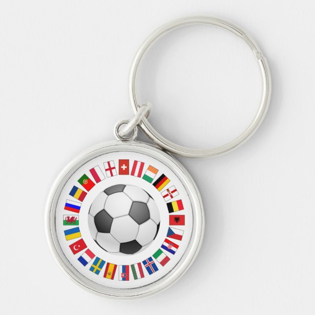 Fotbolls-EM 2016 Rund Silverfärgad Nyckelring (Framsidan)