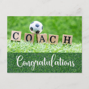 Fotbolls-Grattis för Coach med boll Vykort