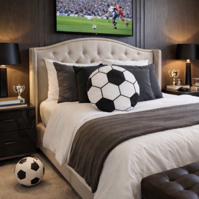 Fotbolls-inspirerad mönster geometriskt tryck rund kudde (Skapare uppladdad)