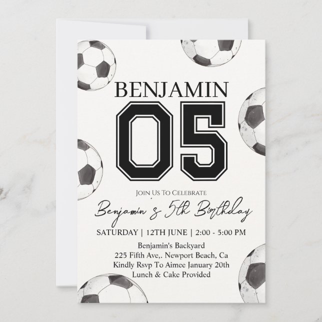 Fotbolls-jocks 5:e födelsedag - Fotboll Party Inbjudningar (Framsida)