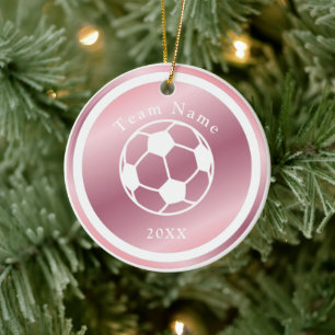 Fotbolls-laget ro Guld Namn och Rosa Cute Julgransprydnad Keramik