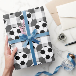 Fotbolls Mönster i svart, vitt och Grått Presentpapper