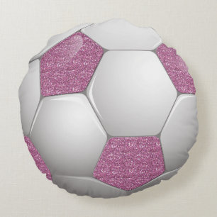 Fotbolls-Rosa-Glitter, effekt Rund Kudde