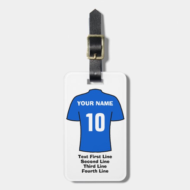 Fotbollsbagagetagg - med Blue Shirt Bagagebricka (Vertikal Framsida)