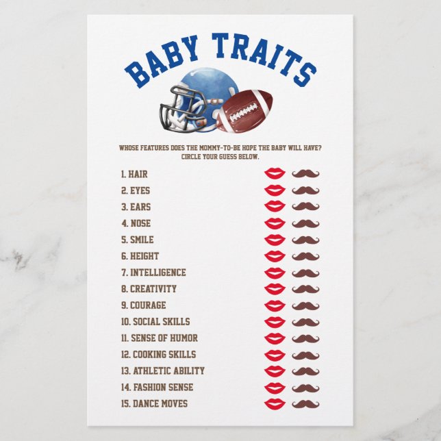 Fotbollsbarn Egenskaper Baby Shower Spel Flygblad (Framsidan)