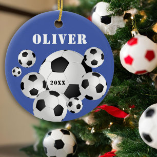 Fotbollsblått sportsport Kids Keepsaké Julgransprydnad Keramik
