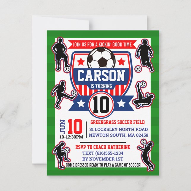 Fotbollsbojar i Fält Födelsedagsfest Inbjudningar (Framsida)