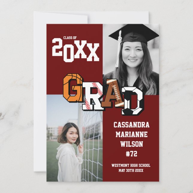 Fotbollsboning för sport Studenten Inbjudningar (Framsida)