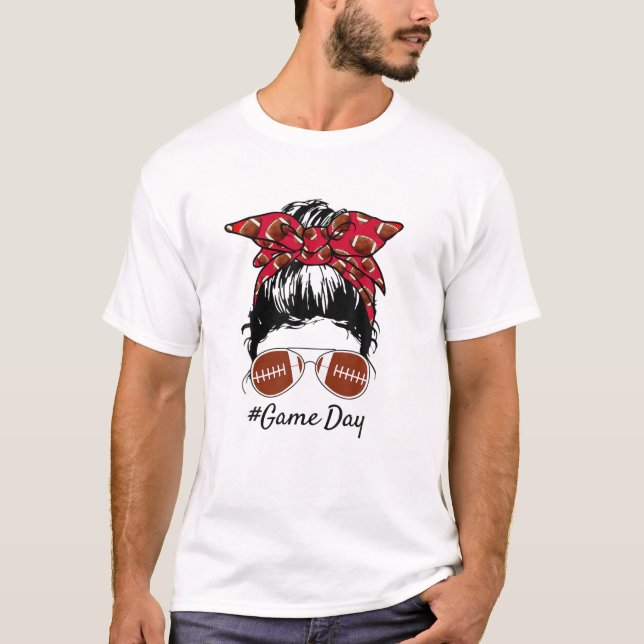 Fotbollsdagen Messy Bun Funny Women's Football T Shirt (Framsida)
