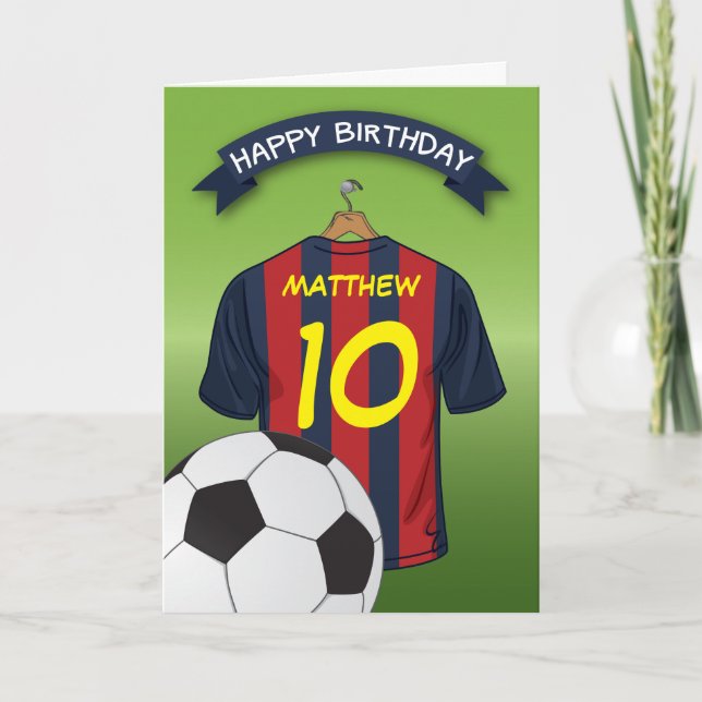 Fotbollsdagen Red & Blue Rand Shirt Birthday Kort (Framsida)