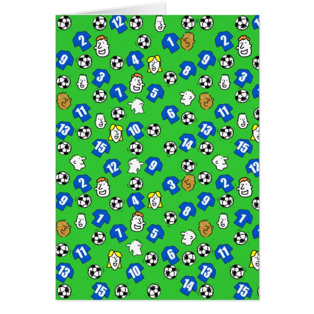 Fotbollsdesign med tröjor i blått hälsningskort (Framsidan)