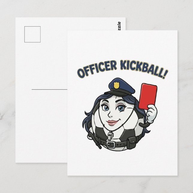 Fotbollsdomare i kickboll klädd som polis vykort (Fram/baksida)