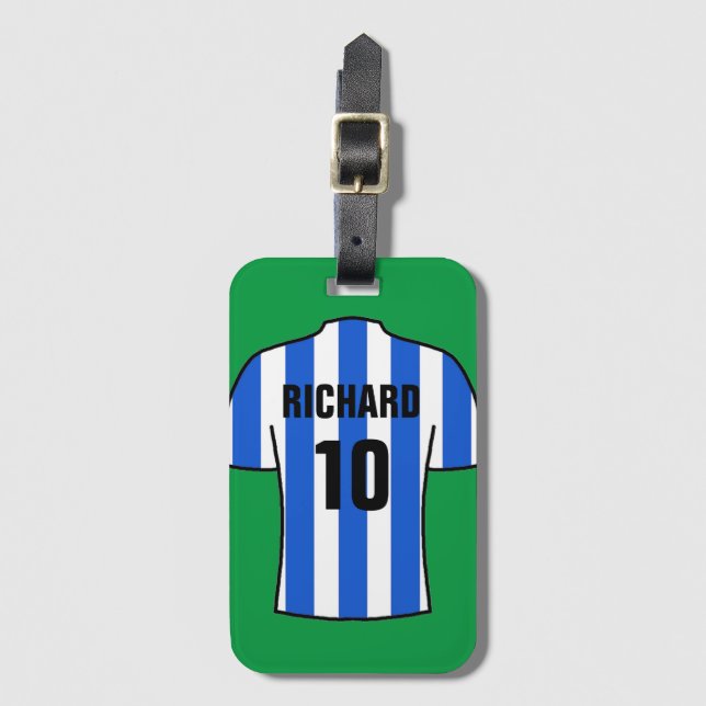 Fotbollsfartyg i Blue & White Rand Bagagebricka (Framsida vertikal)